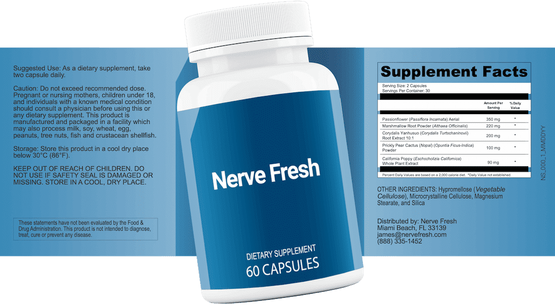 Nerve Fresh bottle and Supplement Facts